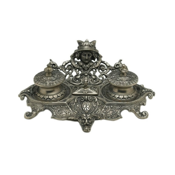 Zeckos 7 inch Diameter Pewter Finish Inkwell