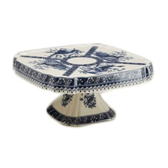 Zeckos 8 1/4 inch Diameter Blue And White Cake Plate