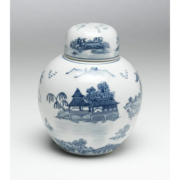 Zeckos AA Importing 59766 Blue And White Round Jar With Lid