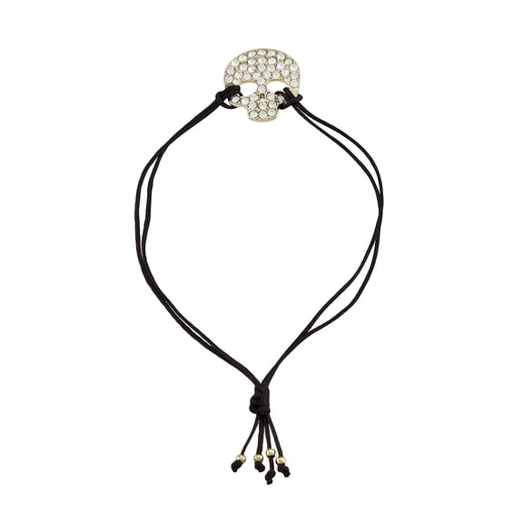 Zeckos Adjustable Brown Nylon Cord Bracelet w/ Rhinestone Encrusted Rhinestone Skull