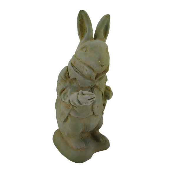 Zeckos Alice in Wonderland White Rabbit Verdigris Finish Cement Statue 14 in.