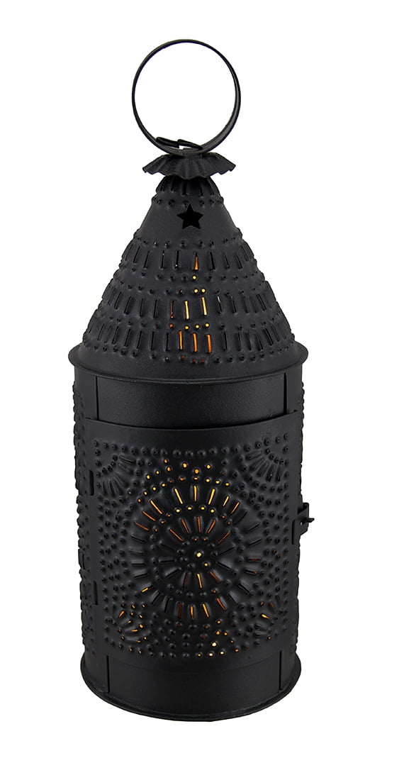 Antique Blackened Tin Punched Design Baker's Candle Lantern