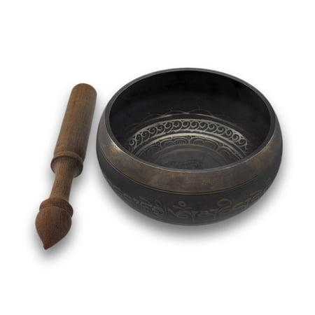 Zeckos Antiqued Brass Tibetan Meditation Singing Bowl With Wood Mallet