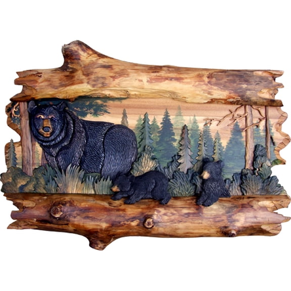 Zeckos Bear Family in Forest Wall Art 36" x 23"