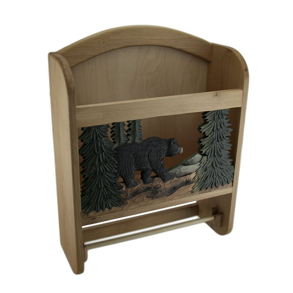 Zeckos Bear in the Woods Hand Crafted Wood Paper and Towel Holder w/Storage