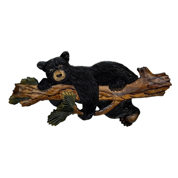 Zeckos Bear on Branch Wood Wall Sculpture 31in Rustic Lodge Cabin Wall Art