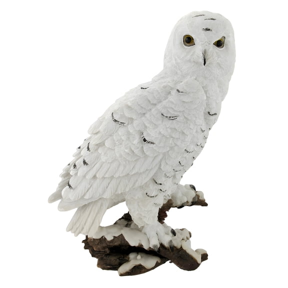 Zeckos Beautiful Snowy Owl on a Branch Statue