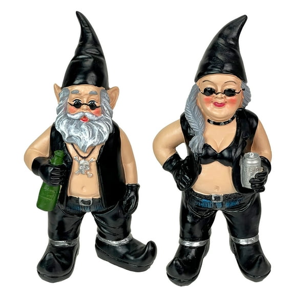 Zeckos Biker Garden Gnome Garden Statues Yard Decor 7.5 inch Set of 2
