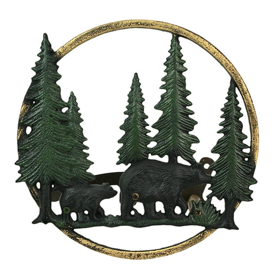 Zeckos Black Bear Forest Cast Iron Garden Hose Holder - 11" Wildlife Wall Decor - Multicolored - Size