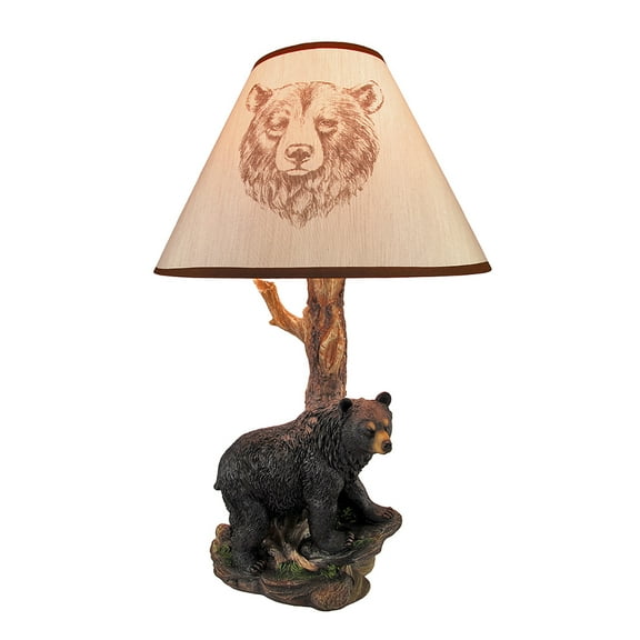 Zeckos Black Bear and Tree Resin Table Lamp with 20 inch Shade
