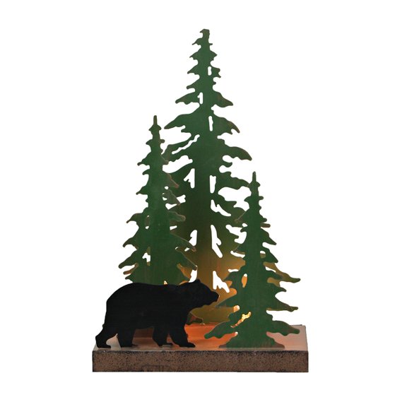 Zeckos Black Bear in the Woods Rustic Metal Accent Light-7 watt bulb