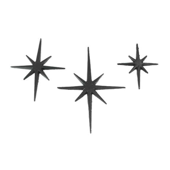 Zeckos Black Cast Iron 8 Point Starburst Wall Hanging 8.5 in Set of 3