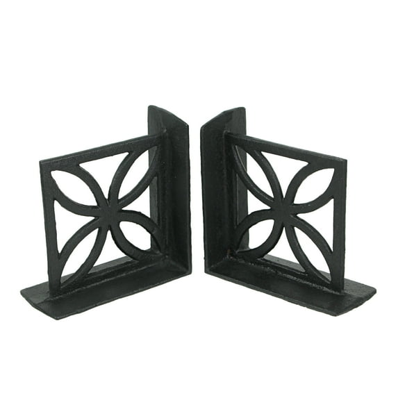 Zeckos Black Cast Iron Breeze Block Bookends Floral Design Set of 2