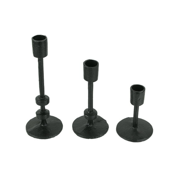 Zeckos Black Cast Iron Metal Taper Candle Holders MCM Dcor (Set of 3)