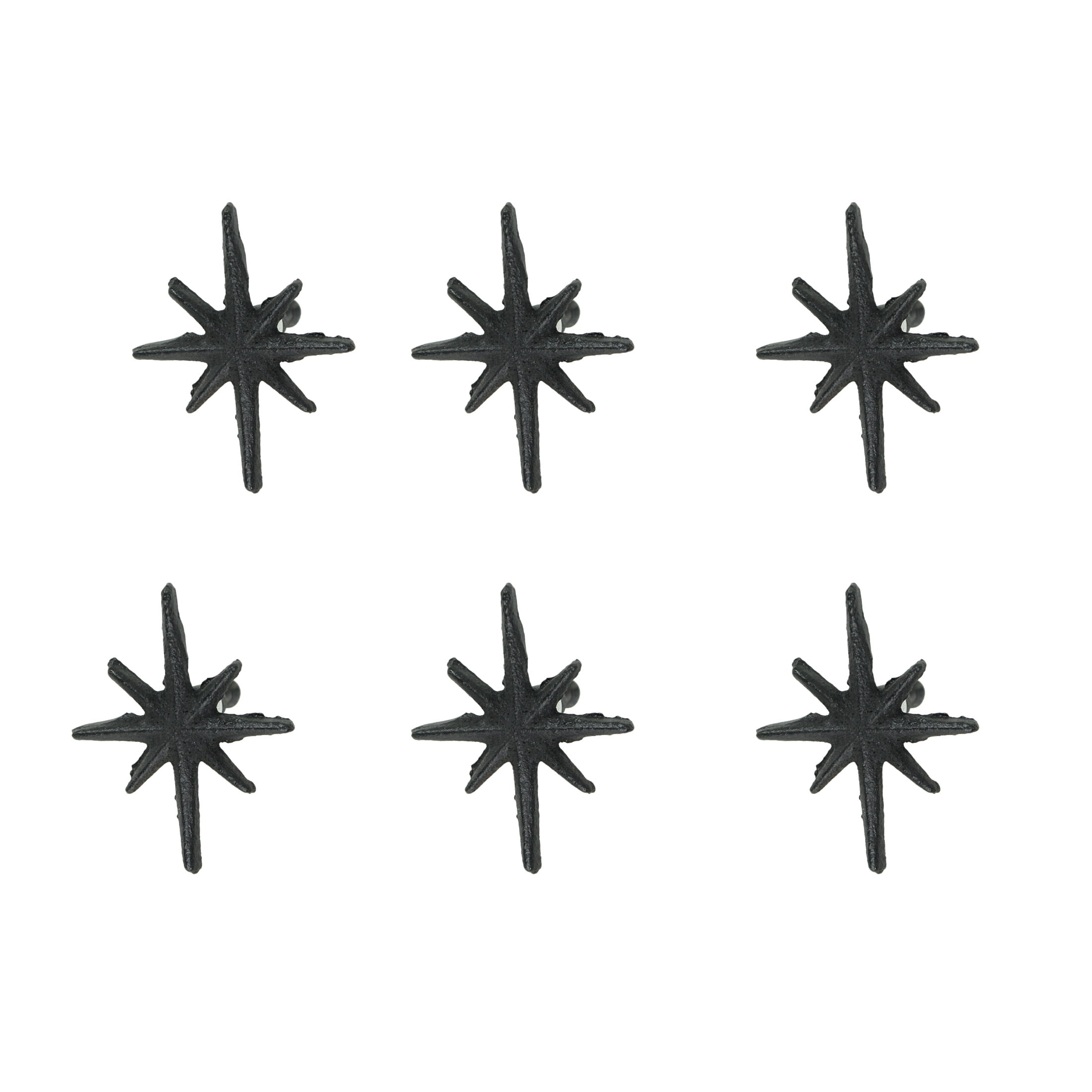 Zeckos Black Finish Cast Iron Starburst Drawer Pulls Set of 6