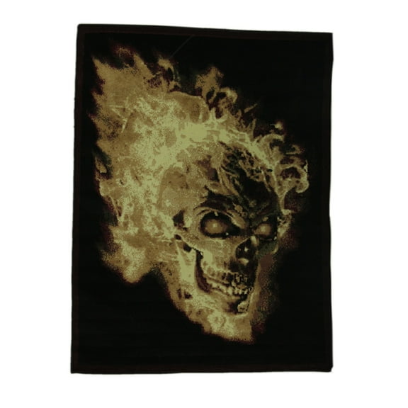Zeckos Black Flaming Evil Skull 5 X 7 inch Area Rug with Red Border