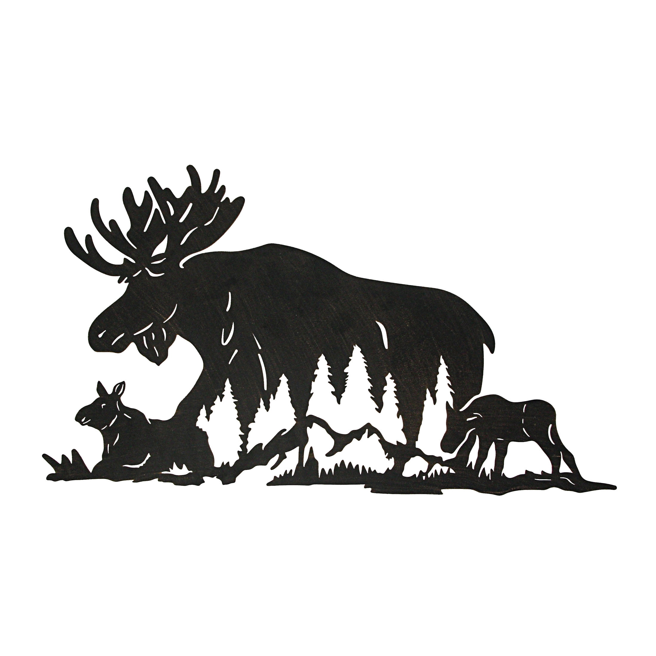 Black Metal Moose Family Silhouette Wall Sculpture