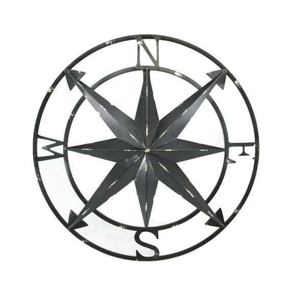 Zeckos Black Metal Nautical Compass Rose Hanging Wall Décor 20 inch