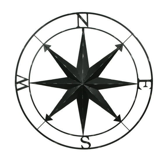 Zeckos Black Metal Nautical Compass Rose Hanging Wall Sculpture 39.5 inch