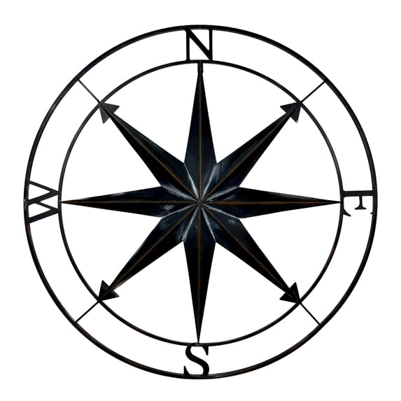Zeckos Black Metal Nautical Compass Rose Hanging Wall Sculpture 39.5 inch