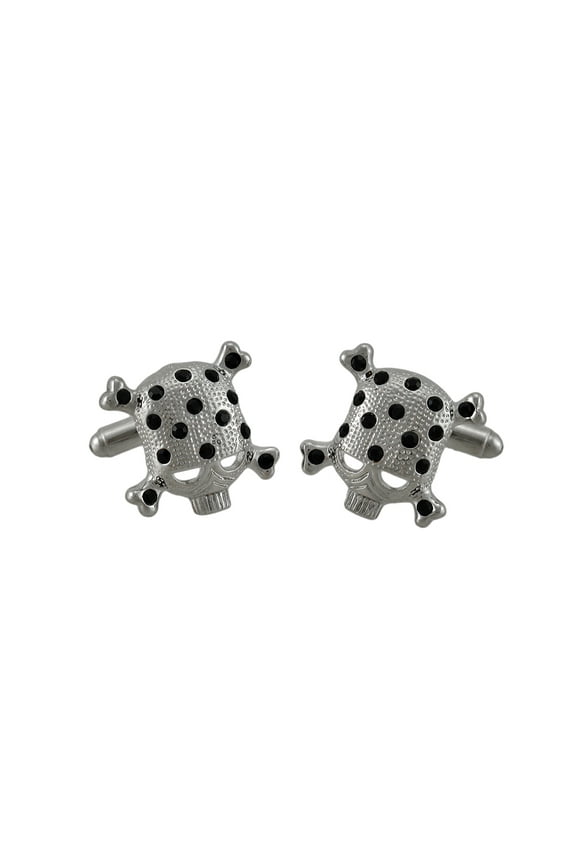 Black Rhinestone Skull & Crossbones Cufflinks Cuff Link