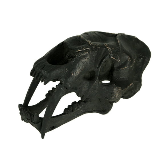 Zeckos Black Saber Toothed Cat Skull Statue Small