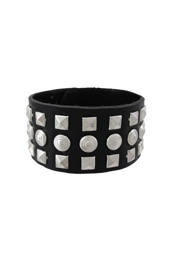 Black Vinyl Wristband with Pyramid/Chrome Studs