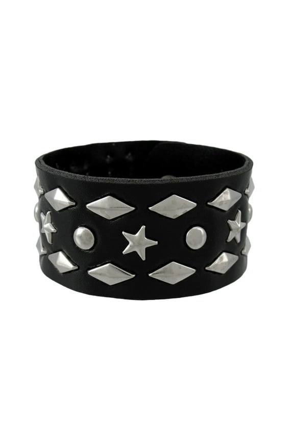 Black Vinyl Wristband with Stars and Pyramid Studs