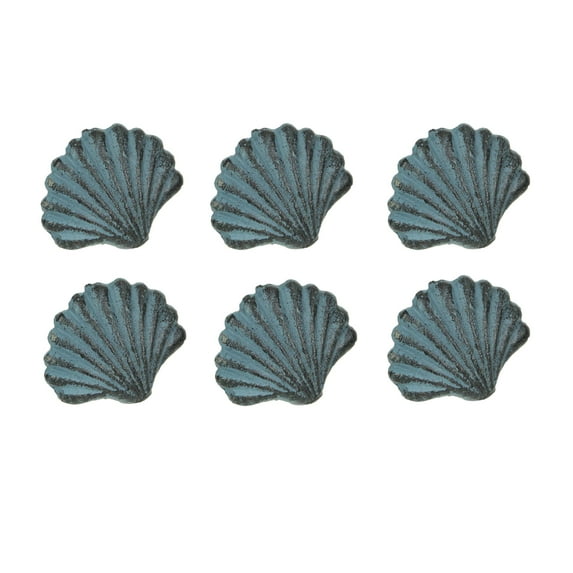 Zeckos Blue Cast Iron Scallop Seashell Cabinet Drawer Pulls Set of 6
