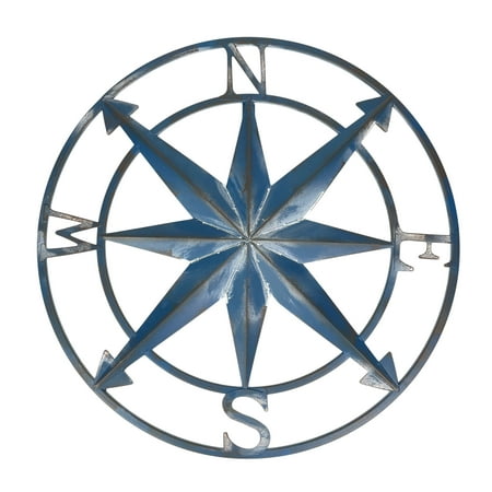 Zeckos Blue Metal Compass Rose Nautical Hanging Wall Décor 20 inch