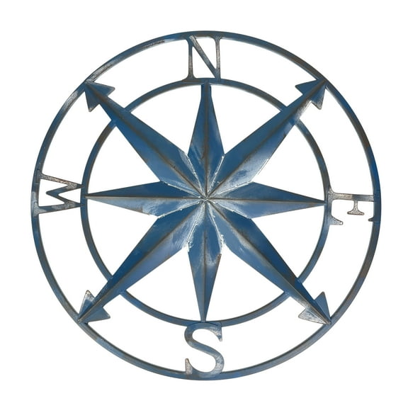 Zeckos Blue Metal Compass Rose Nautical Hanging Wall Décor 20 inch