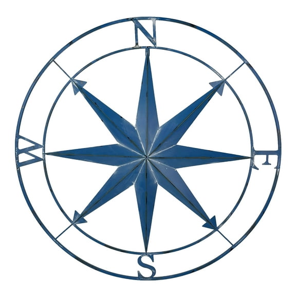 Zeckos Blue Metal Nautical Compass Rose Hanging Wall Décor 39.25 inch