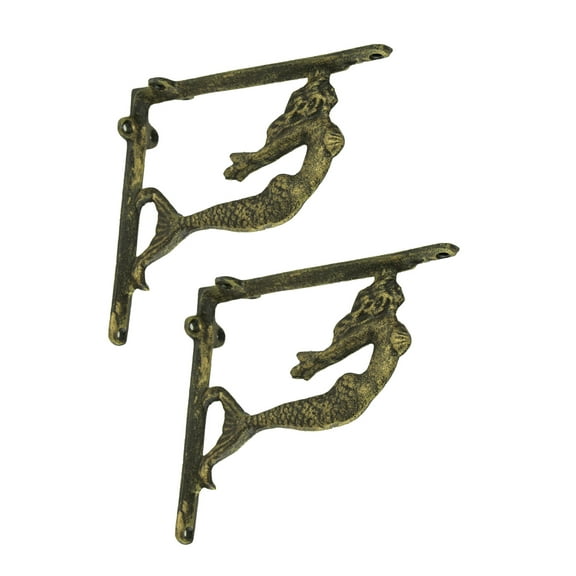 Zeckos Bronze Cast Iron Swimming Mermaid Metal Shelf Bracket Set of 2