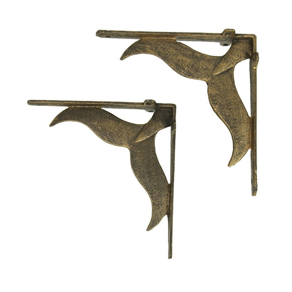 Zeckos Bronze Cast Iron Whale Tail Wall Shelf Brackets Set of 2