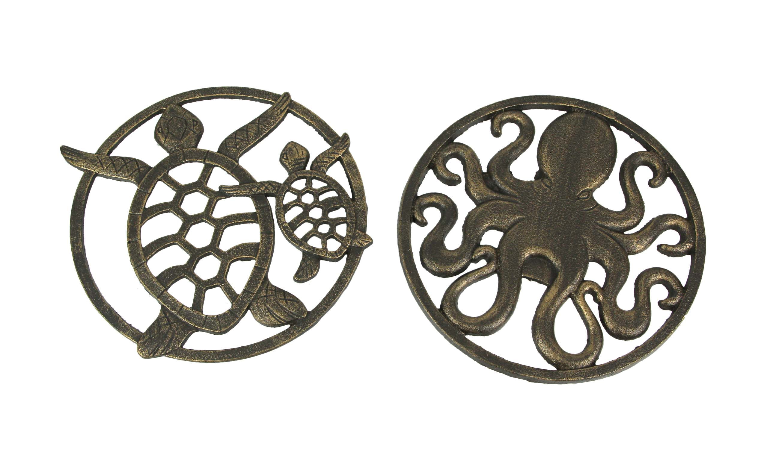 Bronze Finish Cast Iron Sea Turtle Sculpture, 12 Inches Long