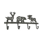 Zeckos Brown Cast Iron Moose Bear Deer Hook Rack Home Décor 4 Hooks