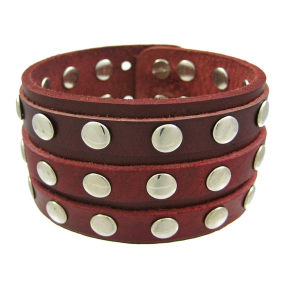 Zeckos Brown Leather 3 Row Metal Studs Wristband Wrist Band