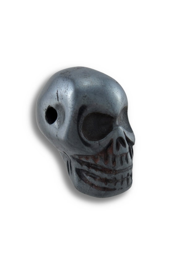 Carved Hematite Gemstone Skull Pendant 25mm 1 in.