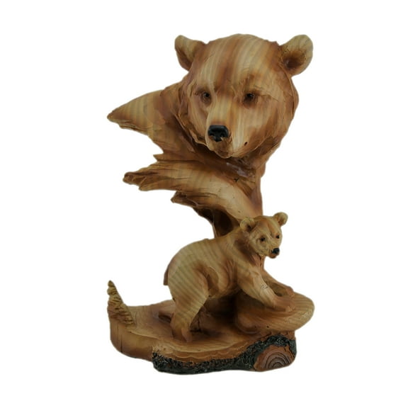 Zeckos Carved Wood Look Mother Bear and Cub Tabletop Statue