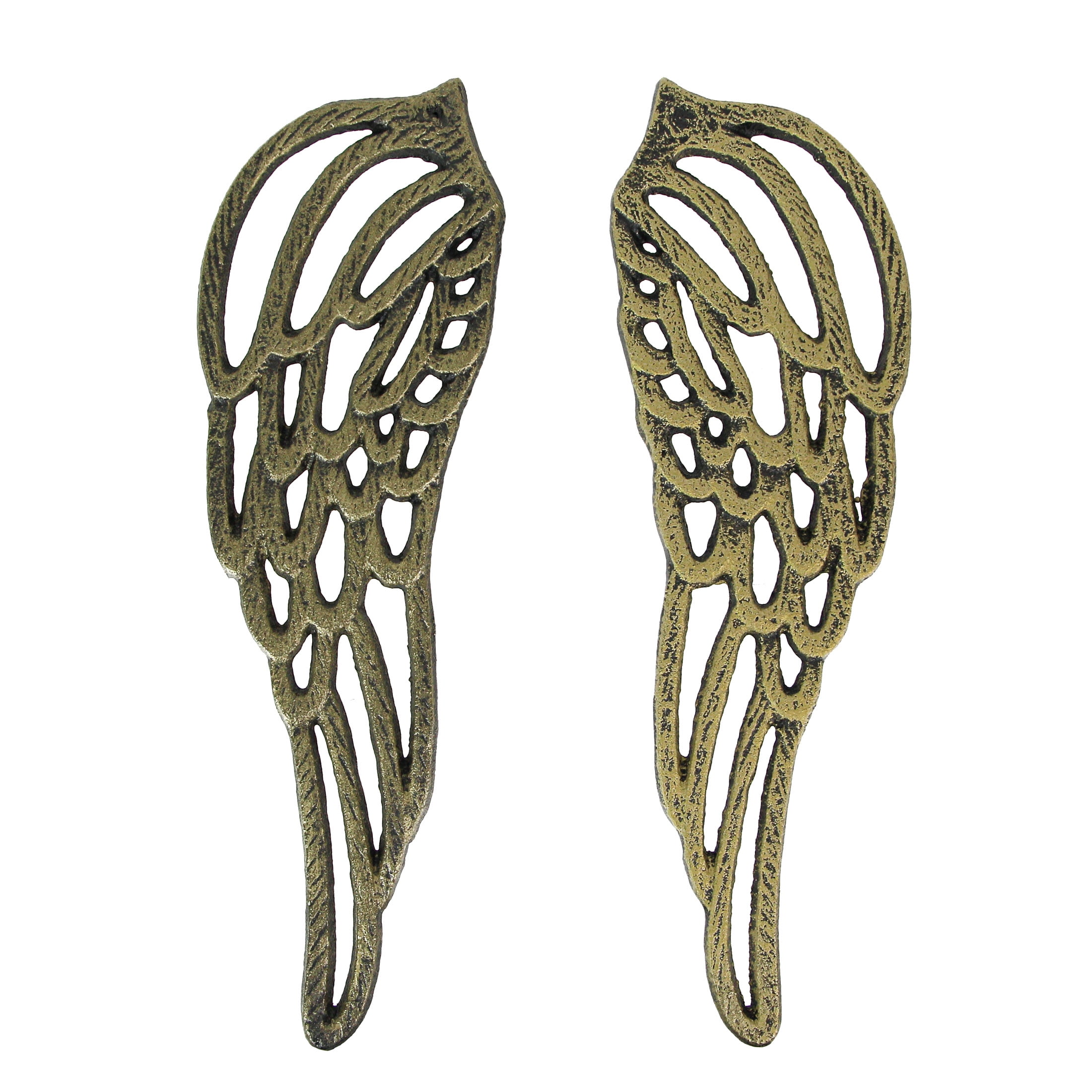 Antique Gold Cast Iron Angel Wings Wall Sculptures, Set of 2