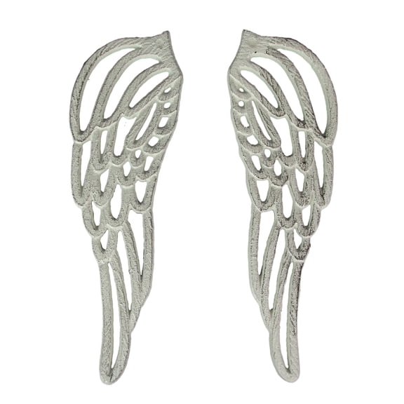 Zeckos Cast Iron Angel Wings Wall Sculpture White Set of Two