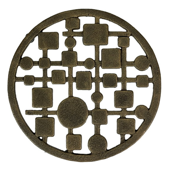 Zeckos Cast Iron Circles & Squares Trivet - 8" Bronze - Modern Table Protector