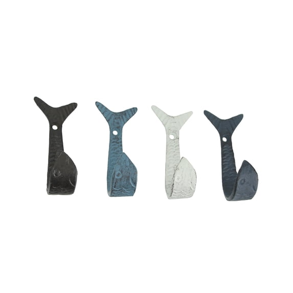 Zeckos Cast Iron Flipping Fish Wall Hooks Coastal Decor Hanger Set of 4