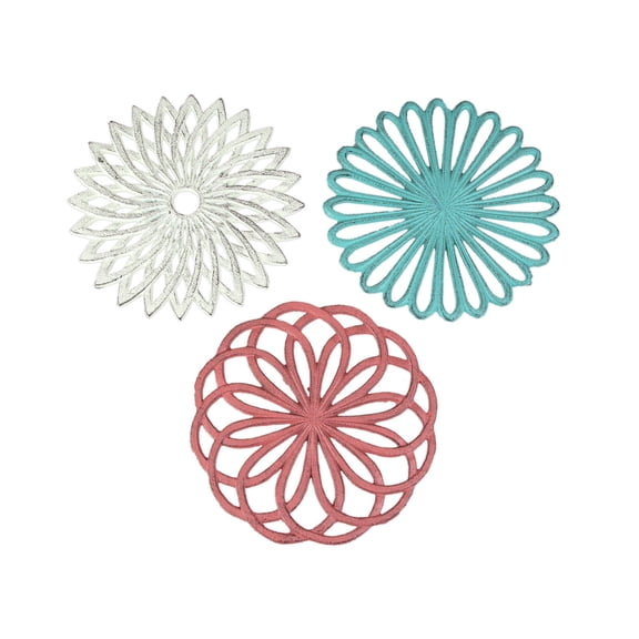 Zeckos Cast Iron Floral Bloom Kitchen Dcor Trivets Set of 3