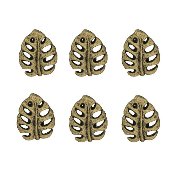 Zeckos Cast Iron Monstera Leaf Drawer Pull Tropical Cabinet Knobs Set of 6