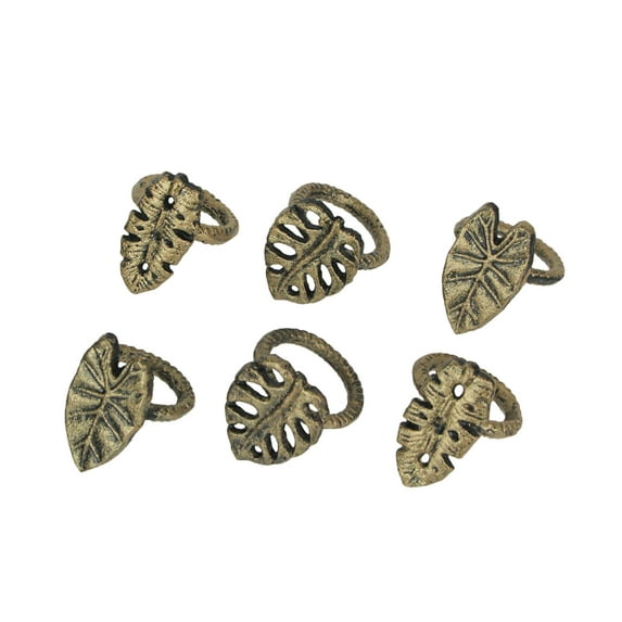 Zeckos Cast Iron Tropical Leaf Napkin Rings Dining Decor Set of 6