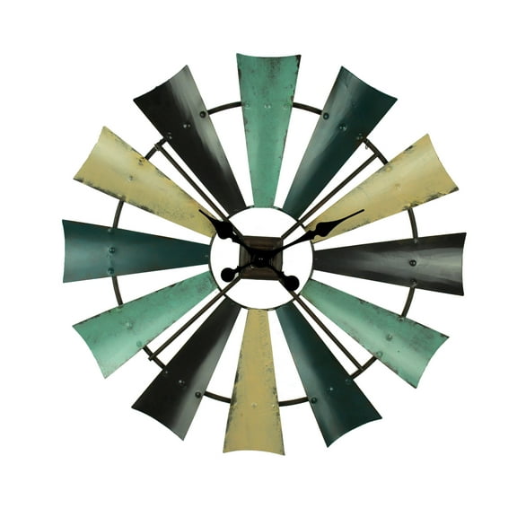 Zeckos Coastal Color Metal Windmill Wall Clock 29.75 inch
