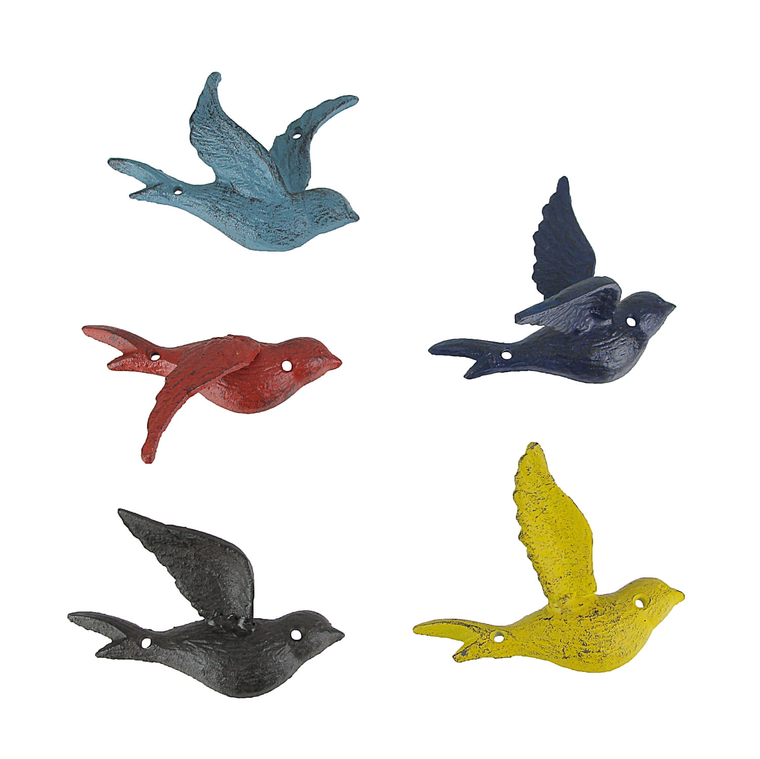 Multicolor Cast Iron Flying Bird Wall Sculptures Set