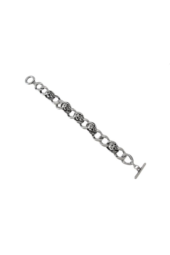 Curb Chain Link Bracelet with Skulls and Toggle Clasp