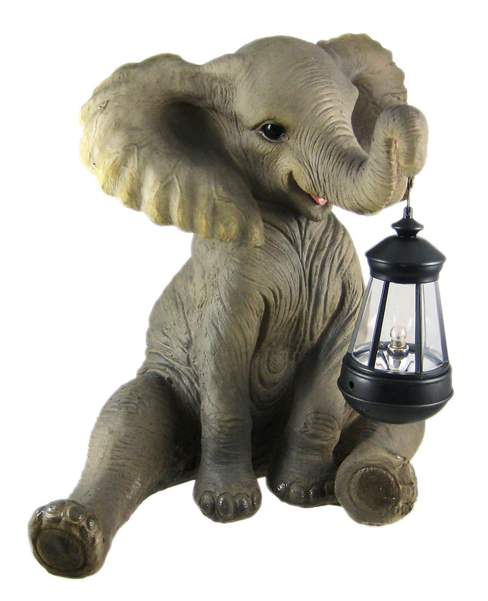 Hand-Painted Gray Resin Elephant Garden Statue with Lantern